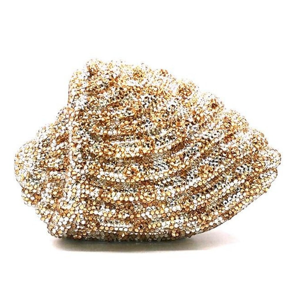 Gold Conch Shell Luxury Crystal Clutch Purse Nautical Evening Bag